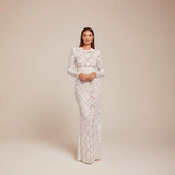 Long Sleeve Lace Sequin Jumpsuit with Structured Waist