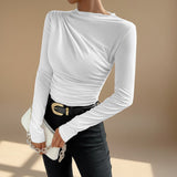 Asymmetrical Ruched Long Sleeve Fitted Top