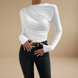 Asymmetrical Ruched Long Sleeve Fitted Top