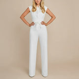 Sleeveless Wide Leg Jumpsuit with Waist Tie
