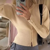 Elegant Button-Up Knit Cardigan with Round Neck